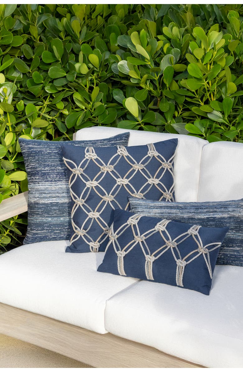 Elaine Smith Rope Hand Knotted Macrame Indoor & Outdoor Woven Accent Pillow, Alternate, color, Indigo