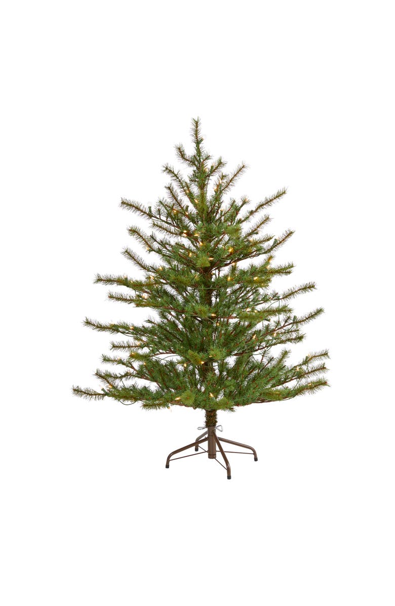 NEARLY NATURAL 4-ft Vancouver Mountain Pine Artificial Christmas Tree with 100 Clear Lights and 374 Bendable Branches, Main, color, Green