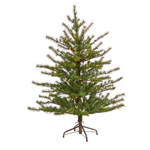 4-ft Vancouver Mountain Pine Artificial Christmas Tree with 100 Clear Lights and 374 Bendable Branches