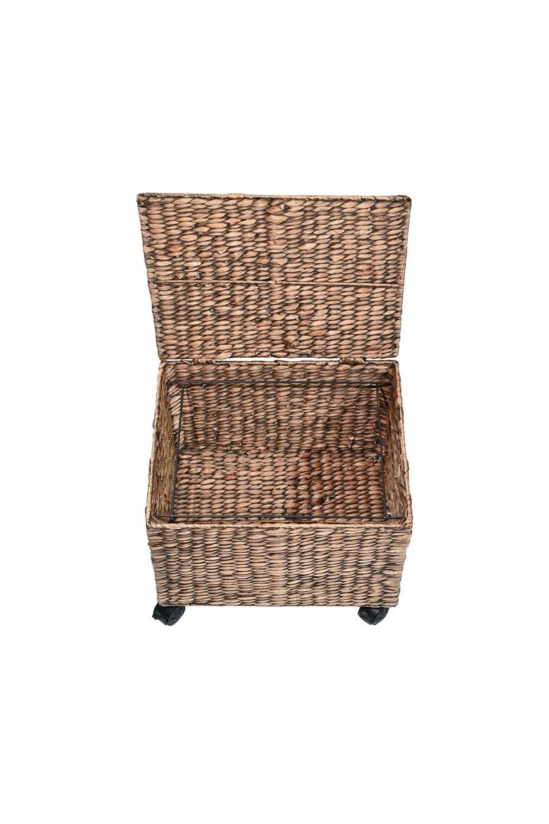Ashton Classic Farmhouse Hand-Woven Hyacinth Rolling Filing Basket with Lid and 360 Degree Lockable Wheels, Alternate, color, Brown