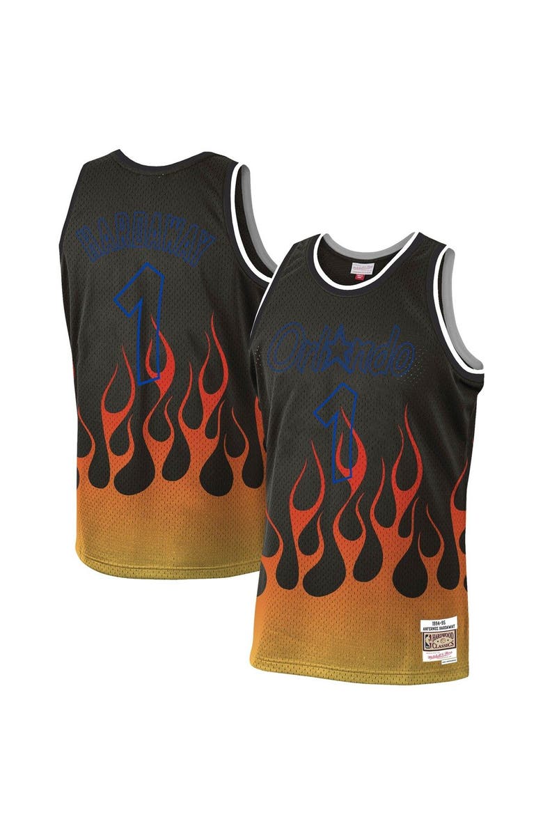 Mitchell & Ness Men's Mitchell & Ness Penny Hardaway Black Orlando Magic 1994/95 Hardwood Classics Flames Swingman Jersey, Alternate, color, 