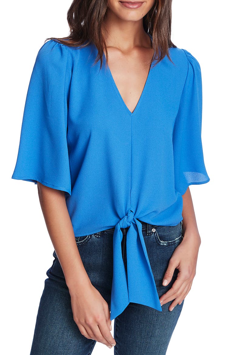 Tie Front Blouse, Main, color, HARBOR WAVES