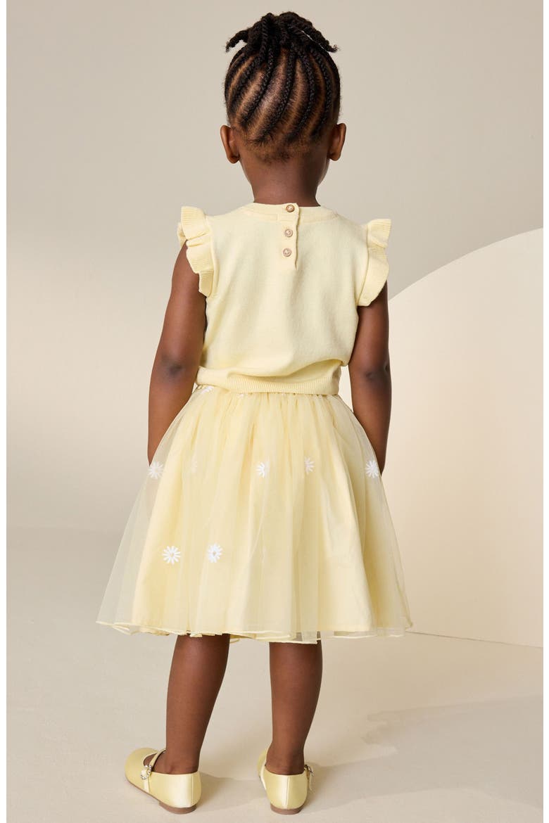 Kids' Floral Pointelle Knit Top & Mesh Skirt Set, Alternate, color, YELLOW