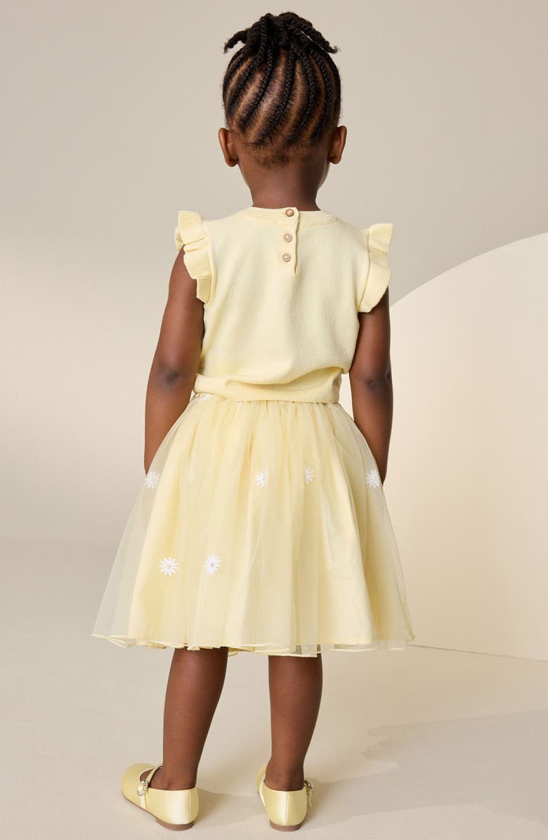 NEXT Kids' Floral Pointelle Knit Top & Mesh Skirt Set, Alternate, color, Yellow