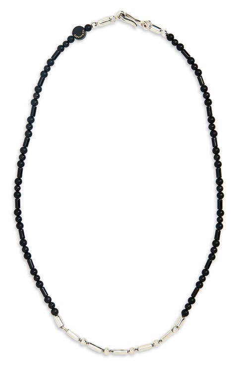 Men's Black Onyx Bar Bead Chain Necklace