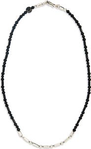 Caputo & Co. Men's Black Onyx Bar Bead Chain Necklace