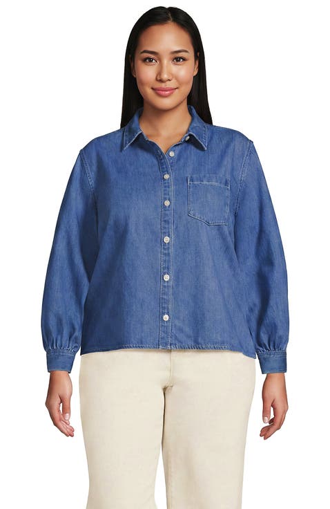 Denim Cropped Button Front Shirt