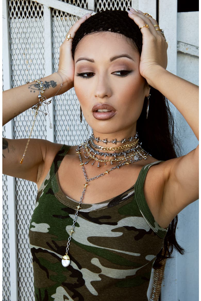 Stainless Steel Spike Choker, Alternate, color, SILVER