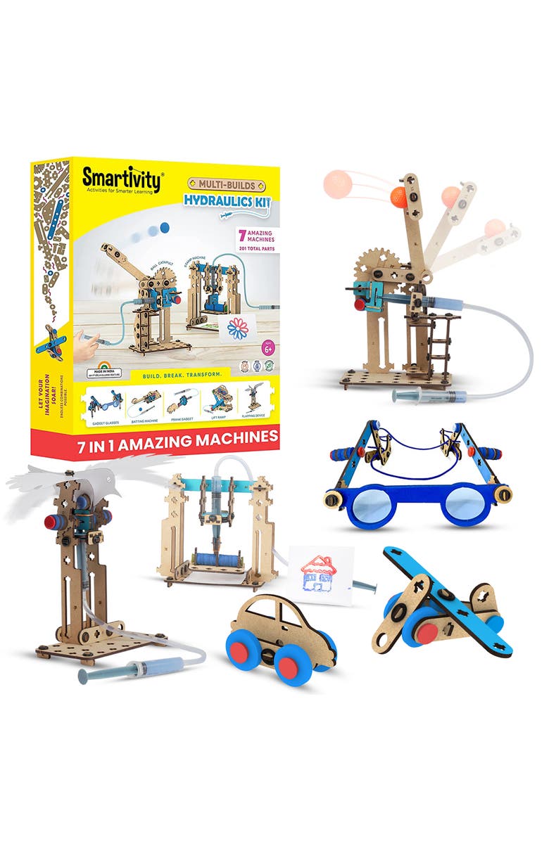Smartivity 7 in 1 Hydraulics Kit Diy Stem Wooden Toy, Build 7 Machines, Main, color, Multicolored