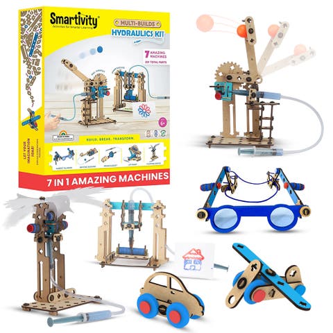 7 in 1 Hydraulics Kit Diy Stem Wooden Toy, Build 7 Machines