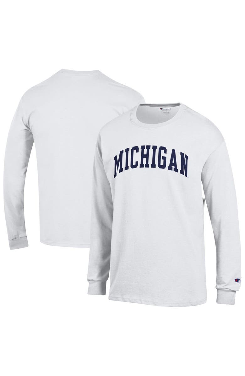 Champion Men's Champion White Michigan Wolverines Basic Arch Long Sleeve T-Shirt, Main, color, White