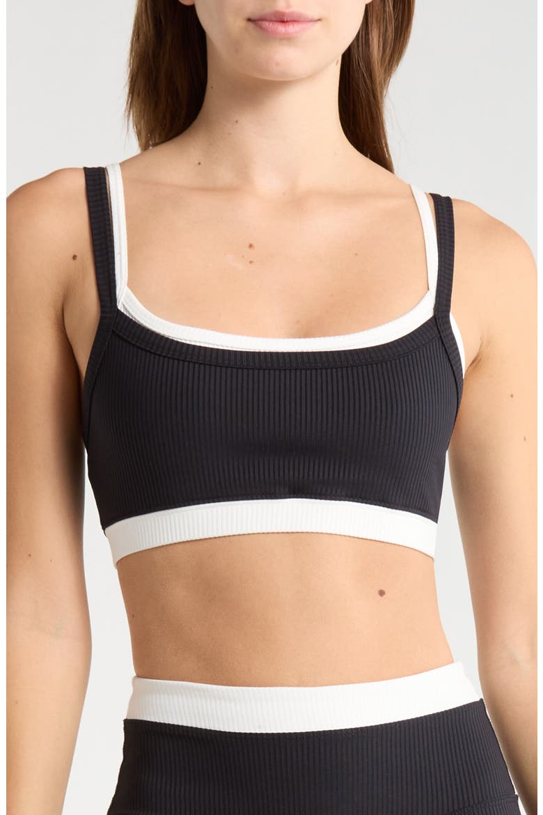 Ribbed Layered Sports Bra, Main, color, BLACK/WHITE