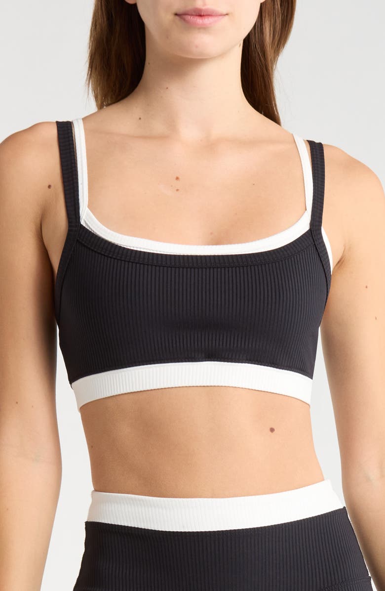 Year of Ours Ribbed Layered Sports Bra, Main, color, Black/White