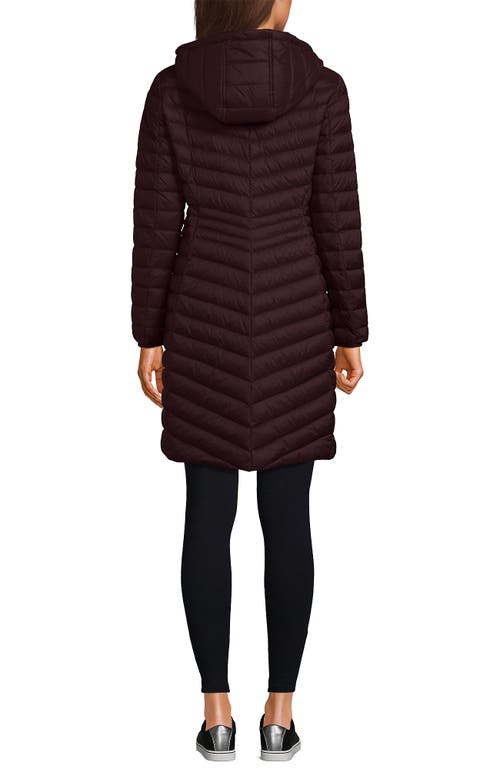 Lands' End Ultralight Packable Long Down Coat In Burgundy