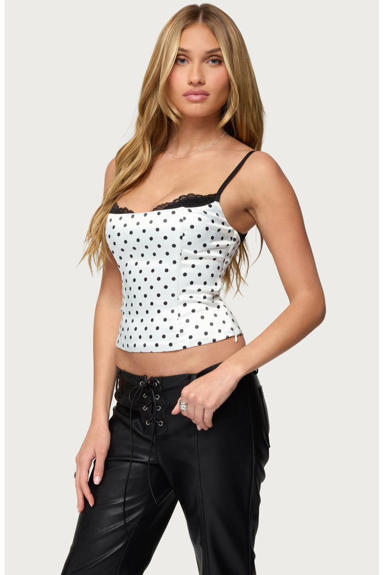 Polka Dot Layered Lace Trim Camisole, Alternate, color, WHITE-AND-BLACK