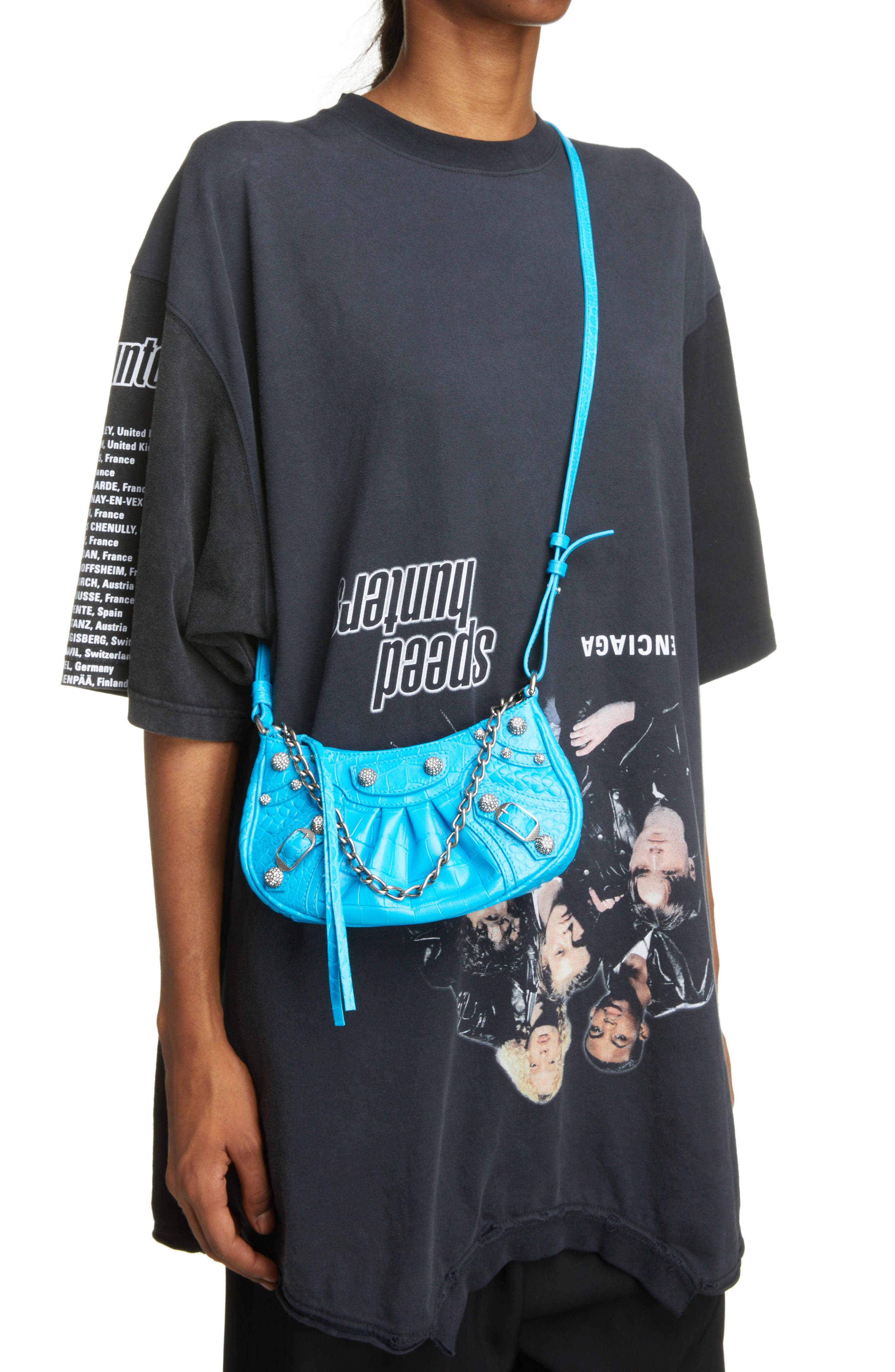 Mini Le Cagole Leather Crossbody, Alternate, color, CYAN