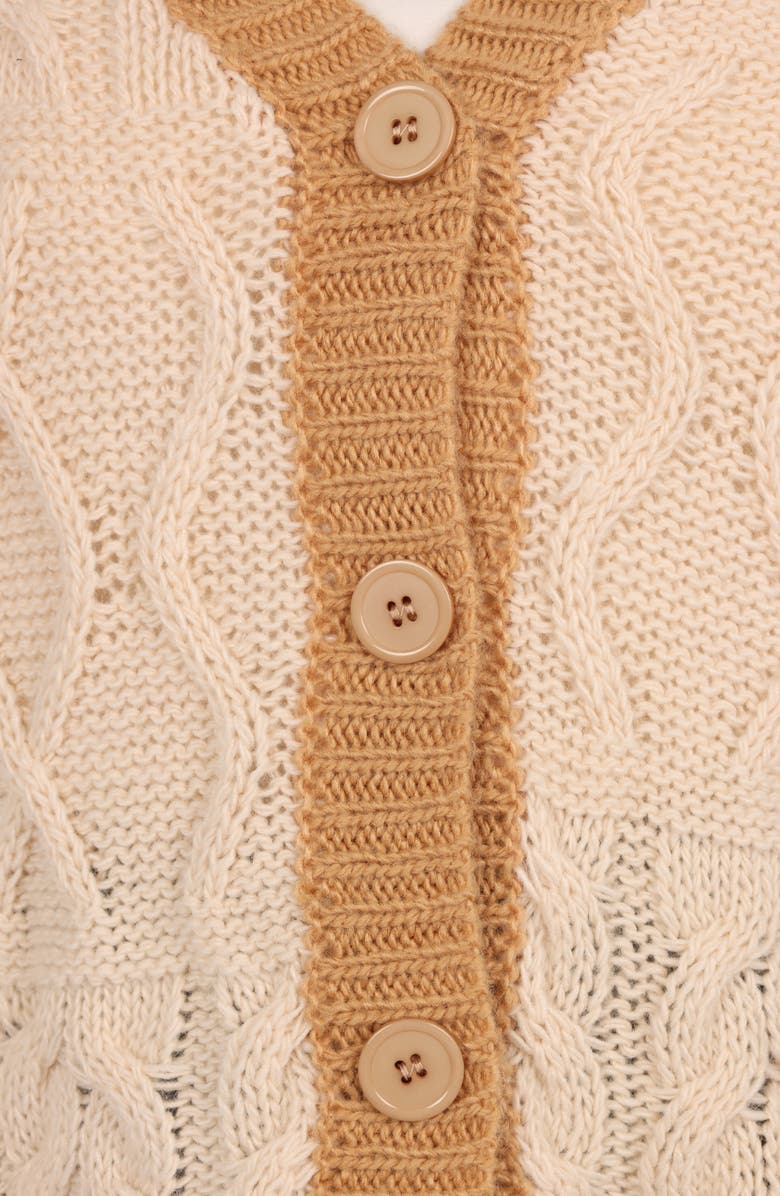 Petal & Pup Zina Cable Contrast Trapeze Cardigan, Alternate, color, Tan