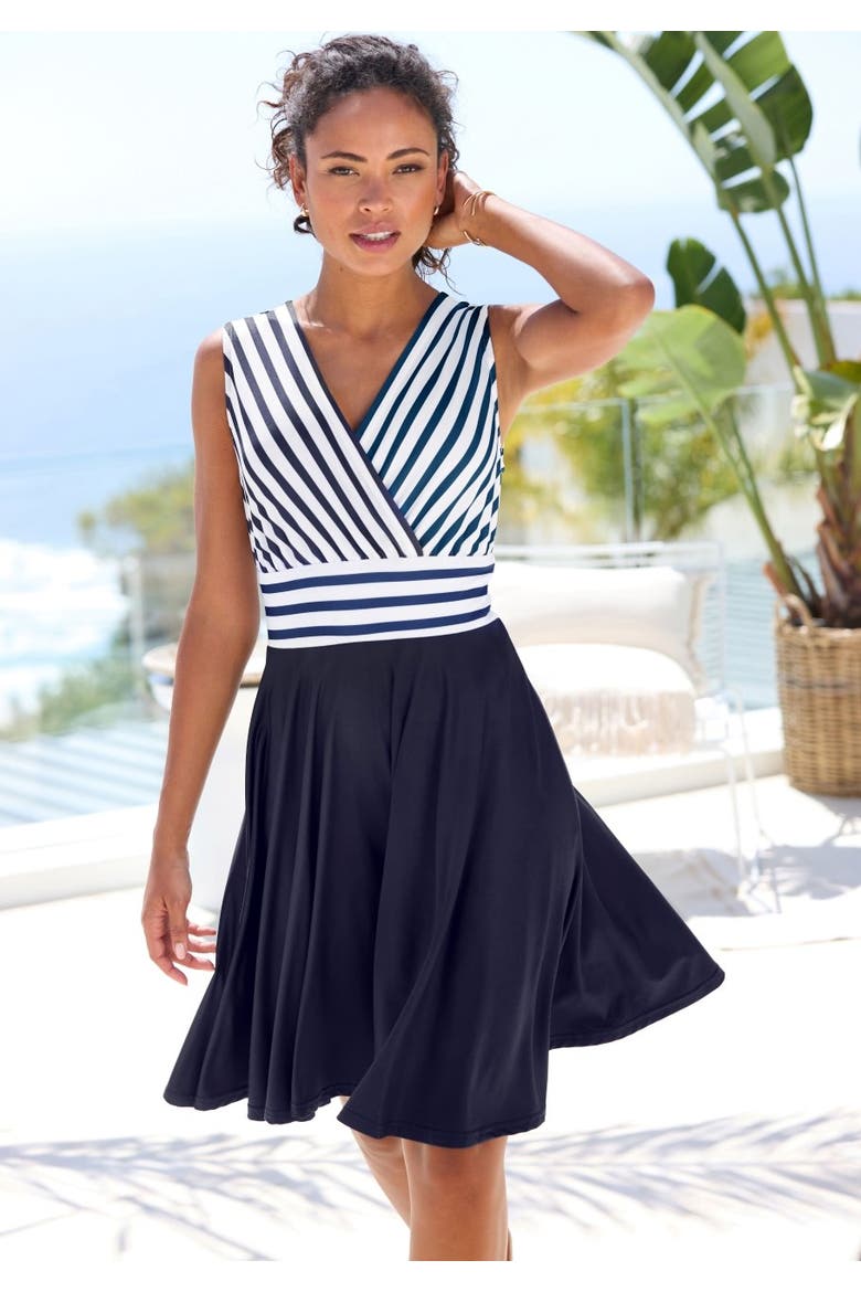 Sleeveless Wrap Look Dress, Alternate, color, Navy Multi