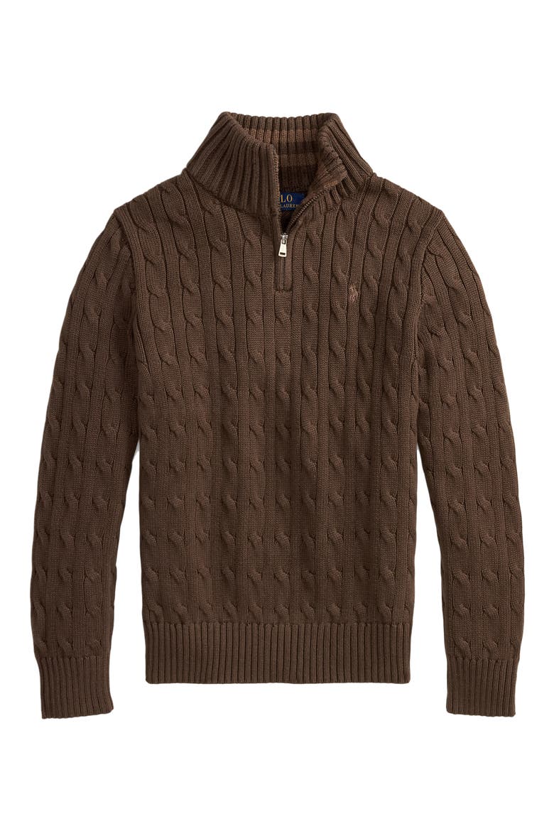 Kids' Cable-Knit Half-Zip Cotton Sweater, Main, color, NUTMEG BROWN/ C8985