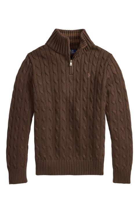 Kids' Cable-Knit Half-Zip Cotton Sweater