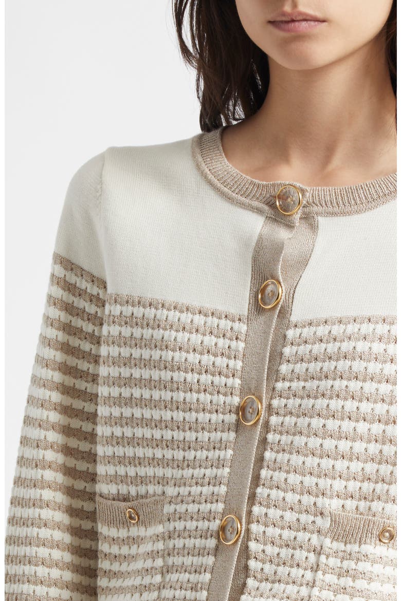 Bea Metallic Stripe Cotton Blend Cardigan, Alternate, color, SANDSTONE IVY TEXTURED STRIPE