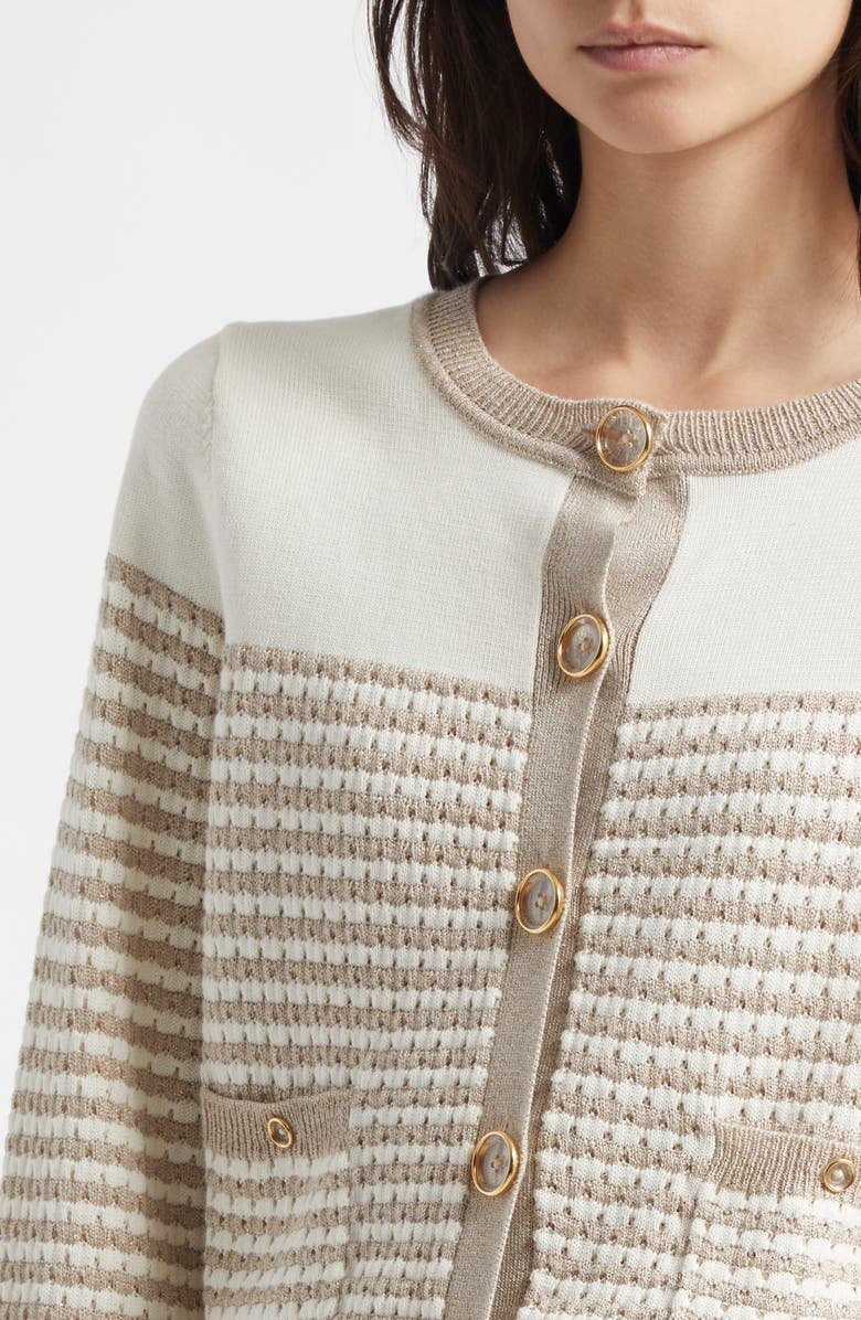 Ramy Brook Bea Metallic Stripe Cotton Blend Cardigan, Alternate, color, Sandstone Ivy Textured Stripe