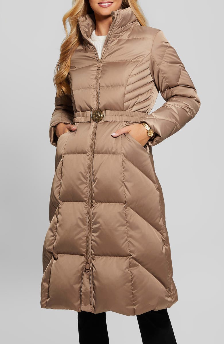 GUESS Olga Down Puffer Coat with Removable Hood, Main, color, Wet Sand