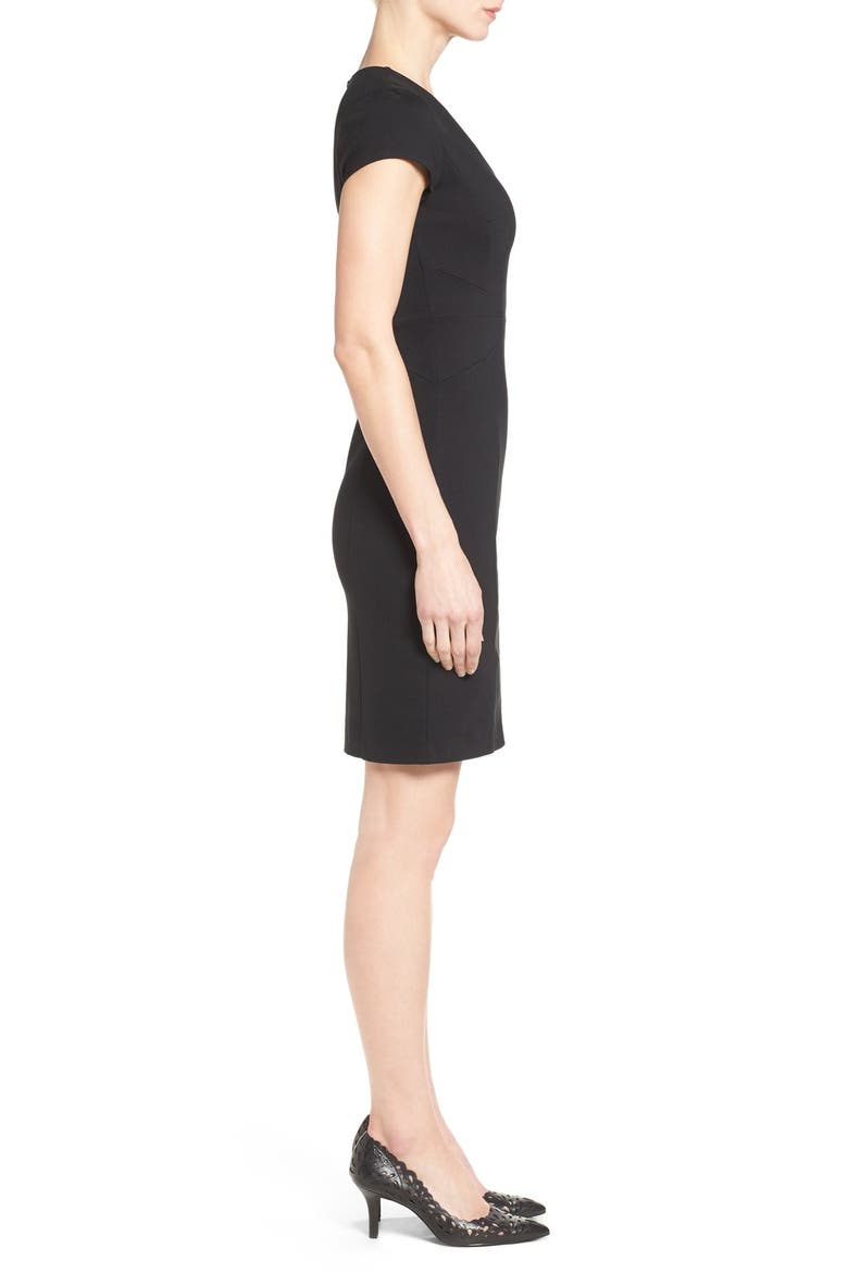 Seamed V-Neck Ponte Sheath Dress, Alternate, color, BLACK