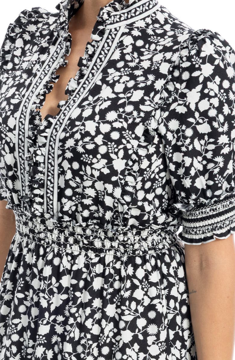 MAX STUDIO Floral Short Sleeve Tiered Maxi Dress, Alternate, color, Black/ Winter White