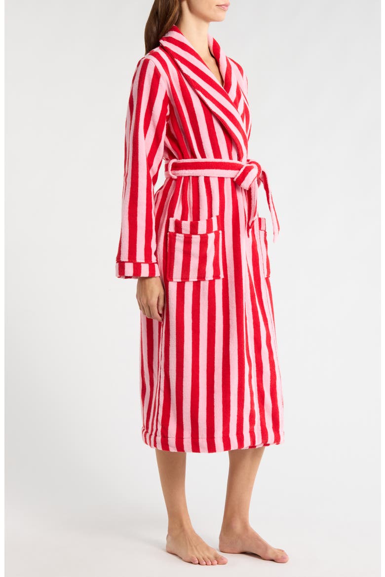 Hydro Cotton Terry Robe, Alternate, color, PINK- RED GOJI BRI STRIPE