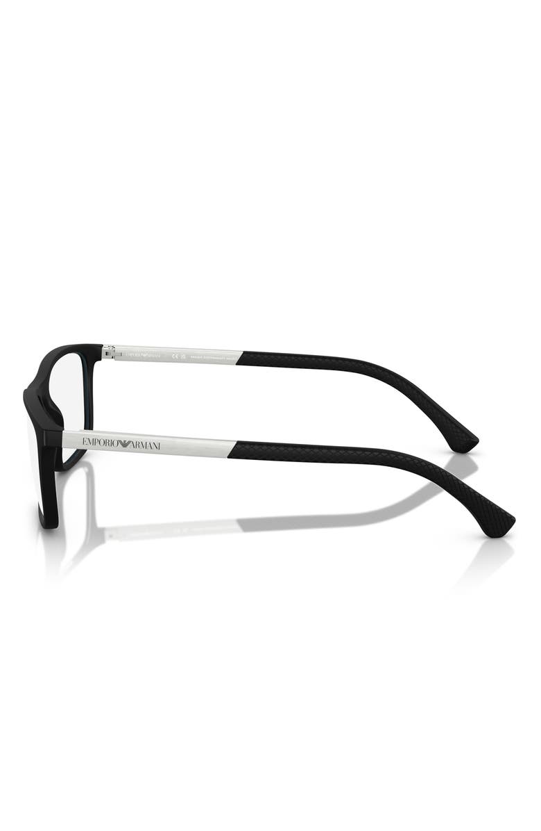 Emporio Armani 55mm Square Optical Glasses, Alternate, color, Rubber Black/ Silver