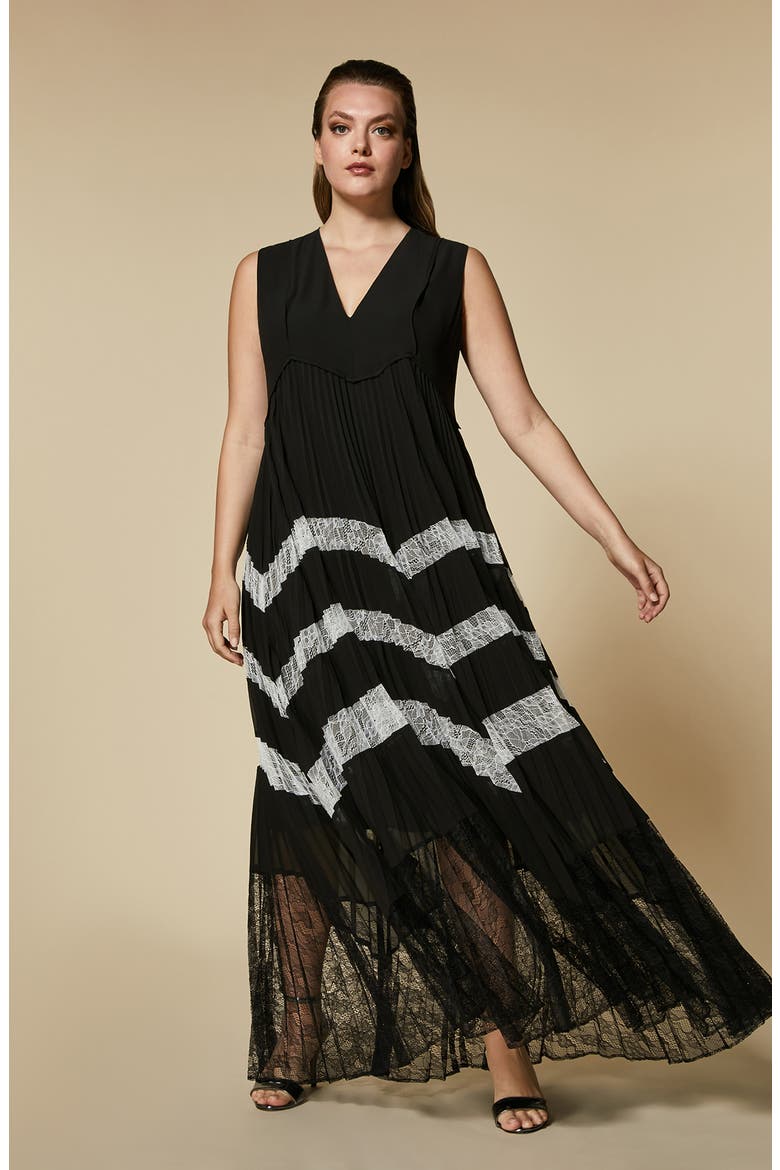 Danzante Pleated Sleeveless Georgette Maxi Dress, Alternate, color, BLACK