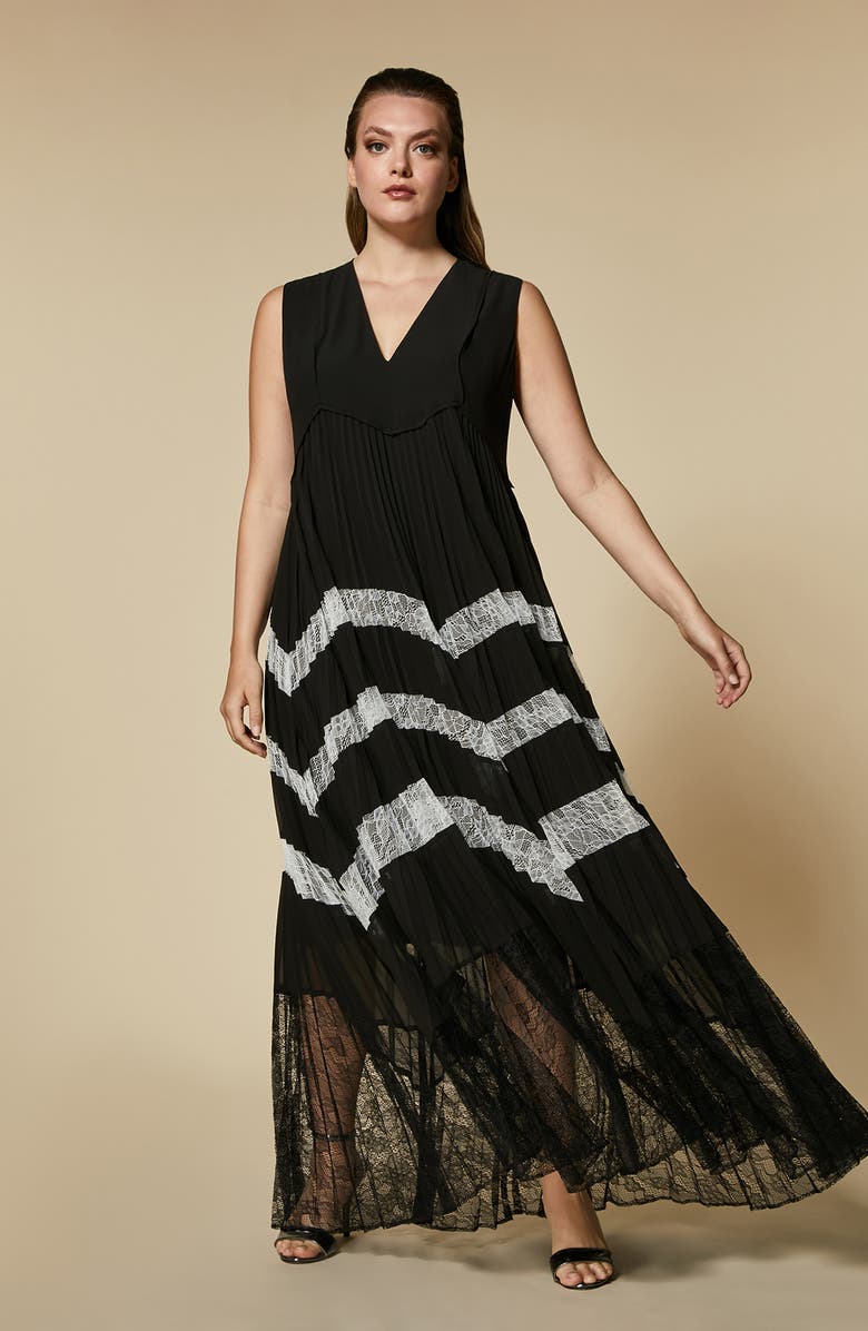 Marina Rinaldi Danzante Pleated Sleeveless Georgette Maxi Dress, Alternate, color,