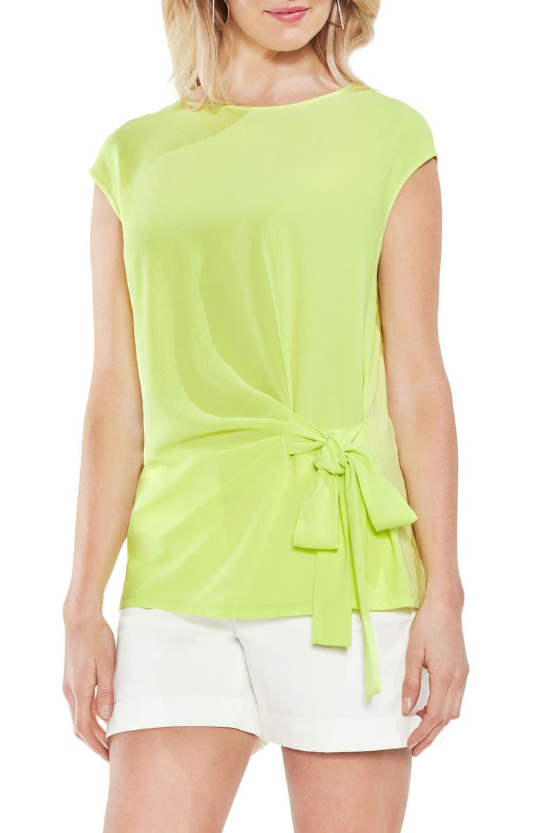Vince Camuto Side Tie Ruched Stretch Crepe Top, Main, color,