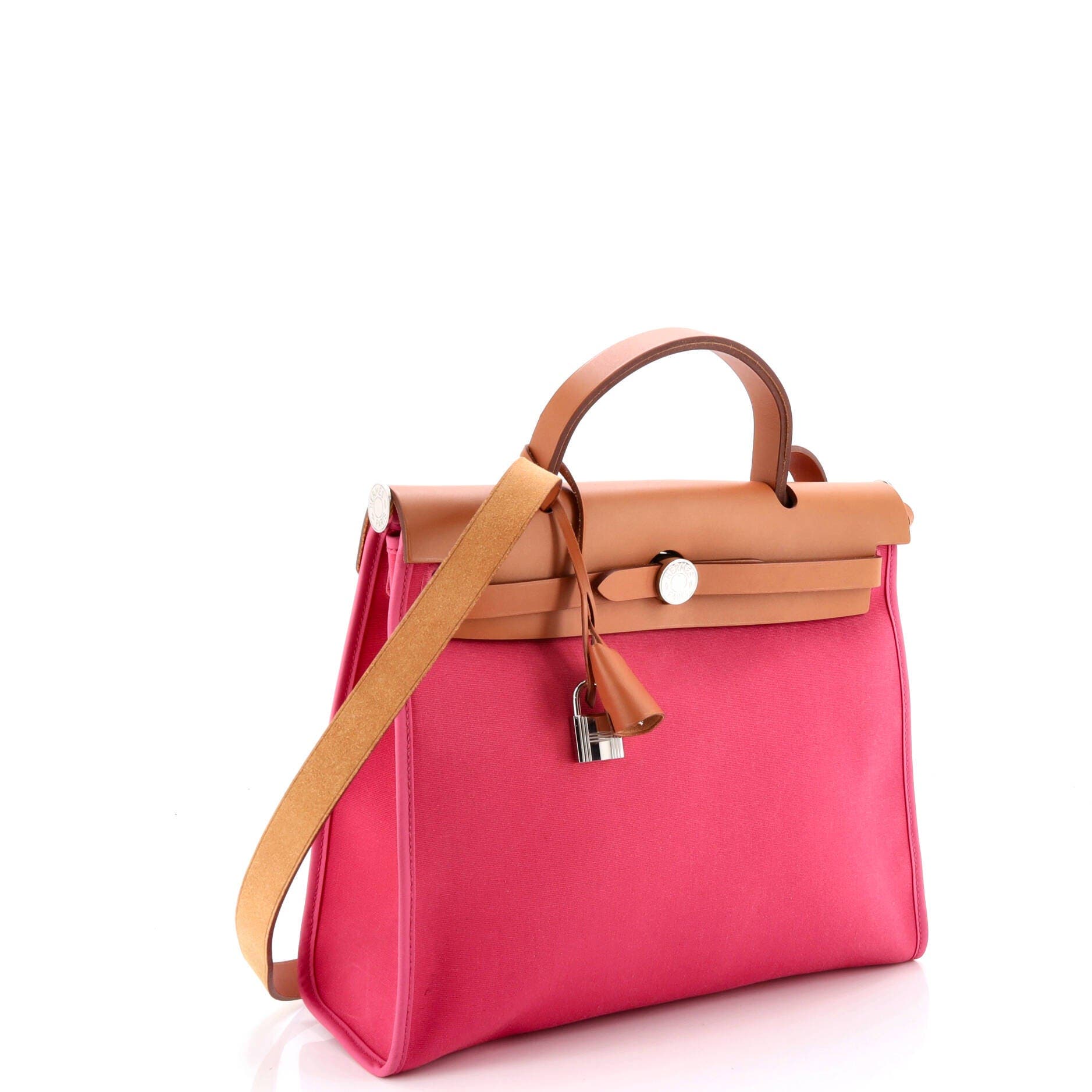 Pre-Owned Hermes Herbag Zip Leather and Toile 31, Alternate, color, Rose Tyrien