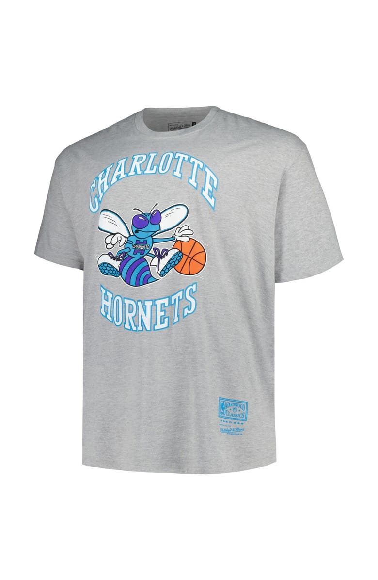 Mitchell & Ness Men's Mitchell & Ness Heather Gray Charlotte Hornets Big & Tall Hardwood Classics Vintage Logo T-Shirt, Alternate, color, Heather Gray