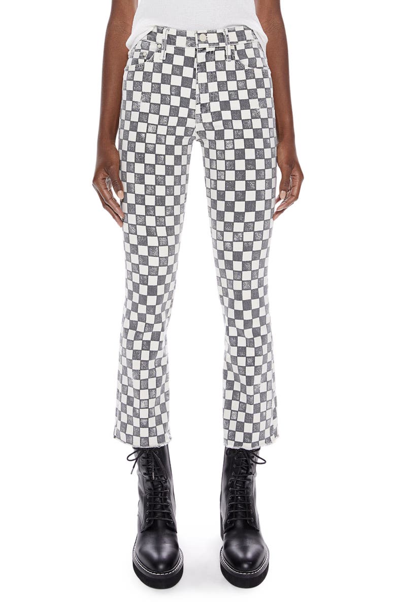 MOTHER The Insider Checkerboard Frayed Crop Bootcut Jeans, Main, color, 