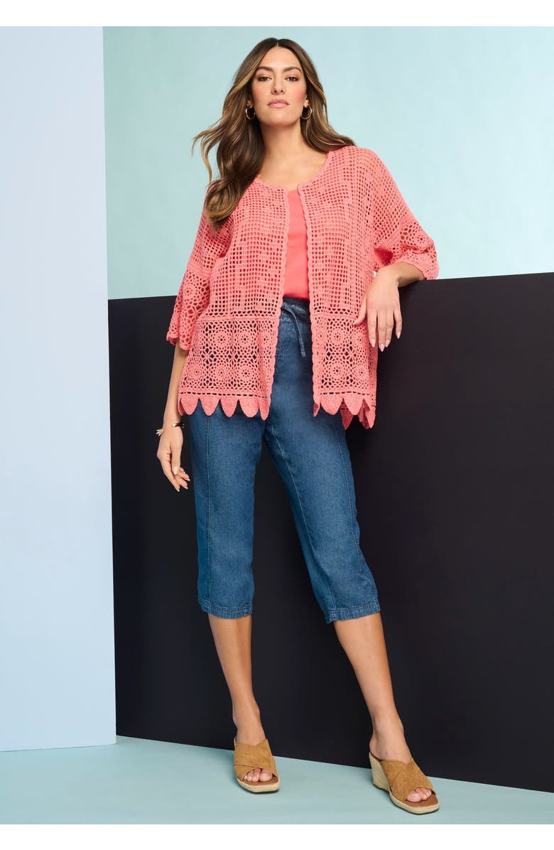 Roaman's Plus Size Chambray Wide Leg Capri Pant, Alternate, color, Light Stonewash