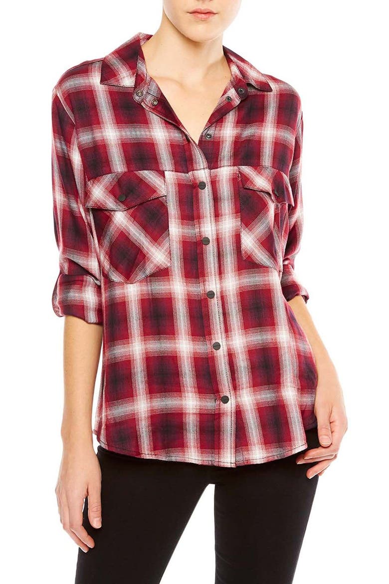Plaid Flannel Boyfriend Shirt, Main, color, CABERNET DAMIEN PLAID