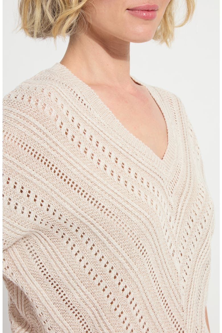 Francesca Pointelle Elbow Sleeve Linen & Cotton Sweater, Alternate, color, ECRU/ KHAKI