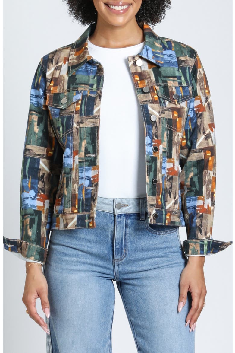 Printed Denim Jacket, Main, color, MIDNIGHT/COPPER MOSAIC