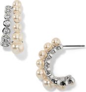 Nadri Imitation Pearl and Crystal J-Hoop Earrings