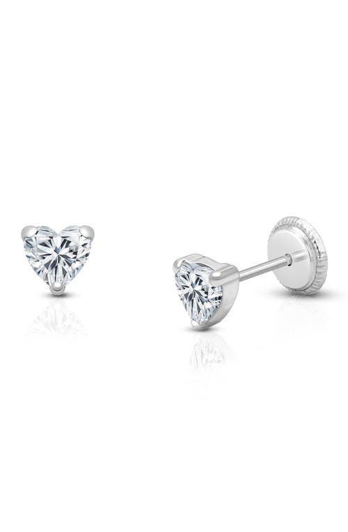 Tiny Blessings 14k Gold 4mm Clear Heart Studs Screw Back Earrings In Metallic