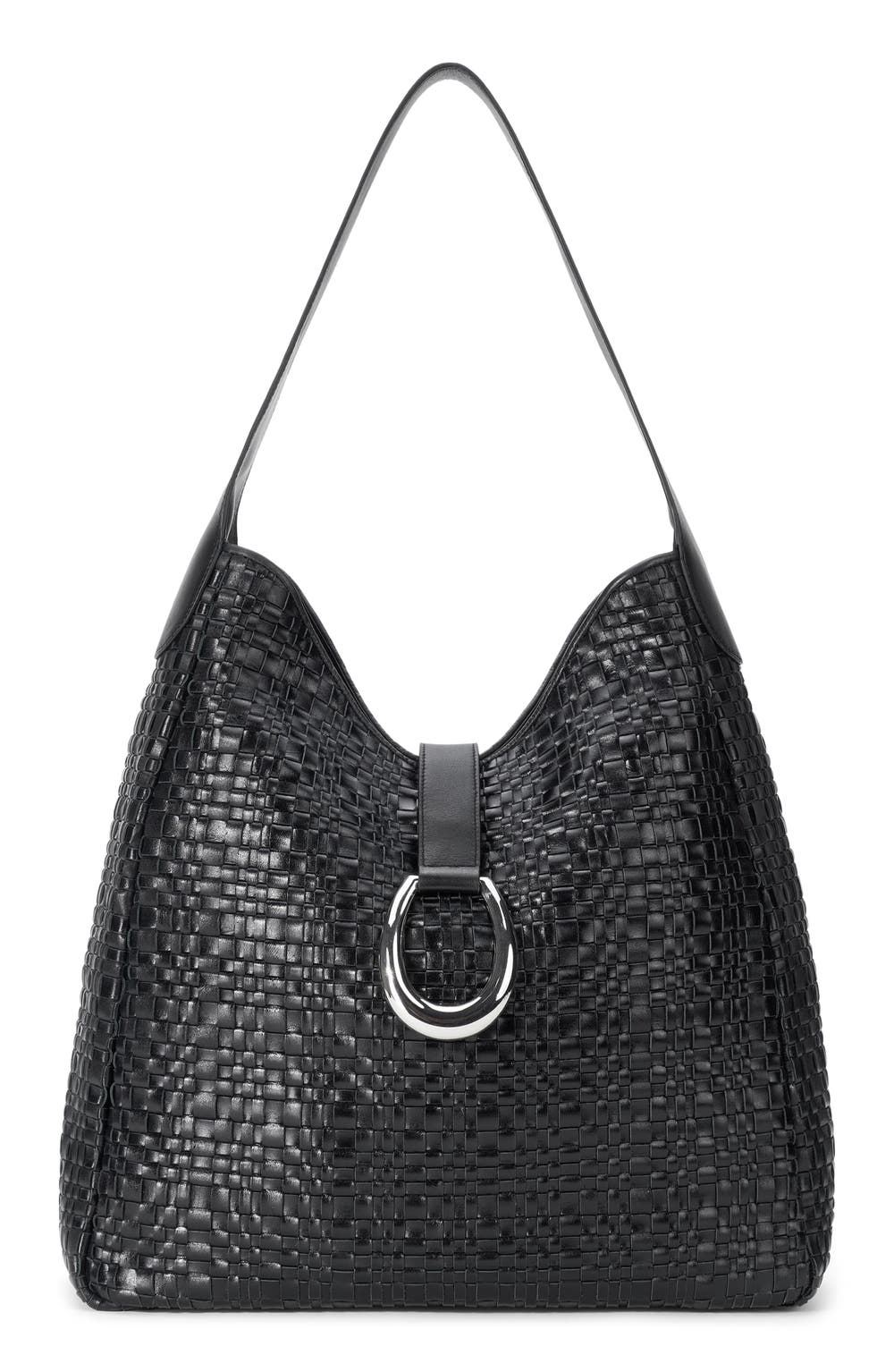 Maya Leather Shoulder Bag, color, BLACK WOVEN