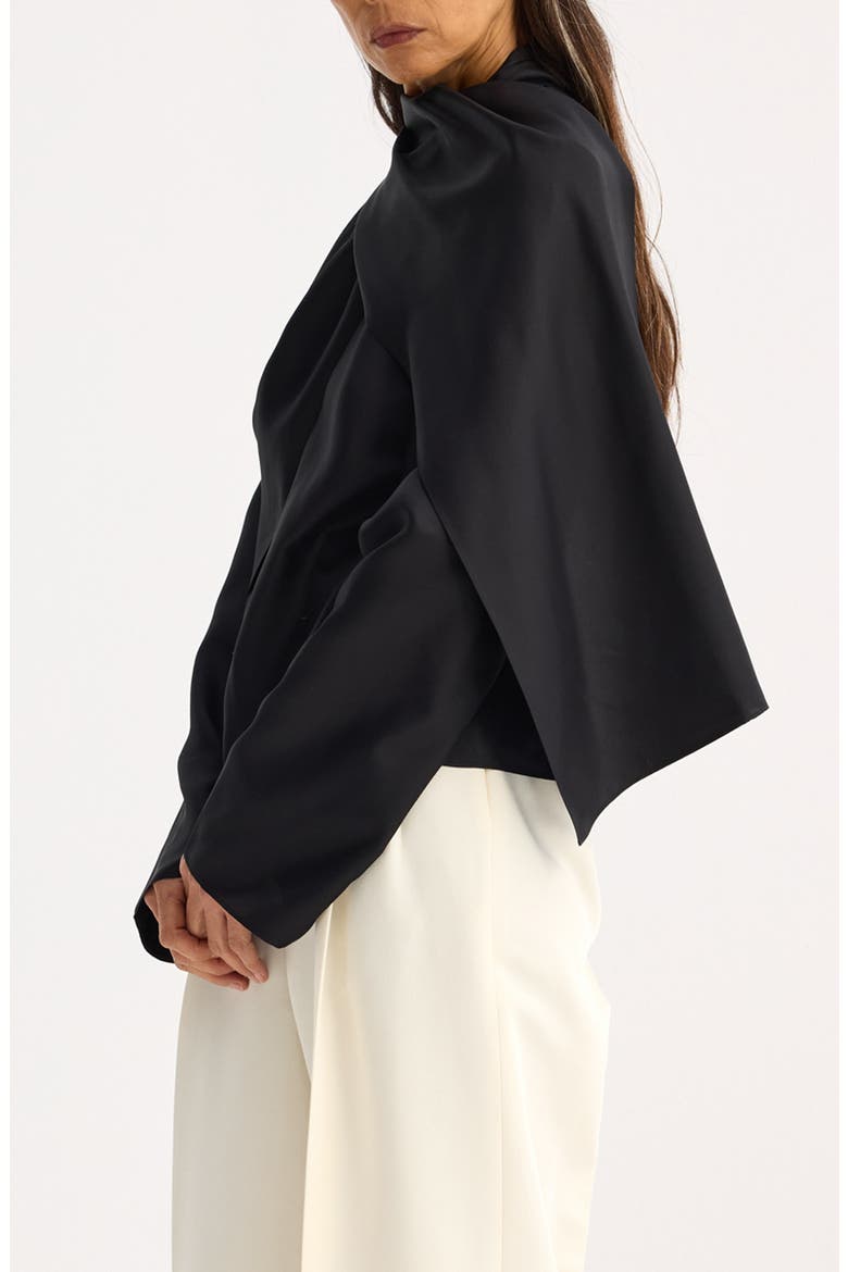 Long Sleeve Silk Foulard Top, Alternate, color, BLACK