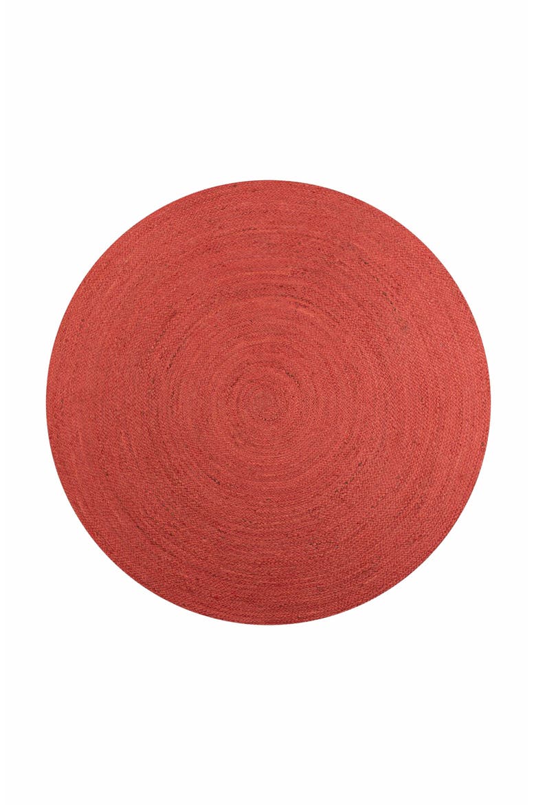 Zara Braided Coastal Cottage Round Jute Round Area Rug, Main, color, Red