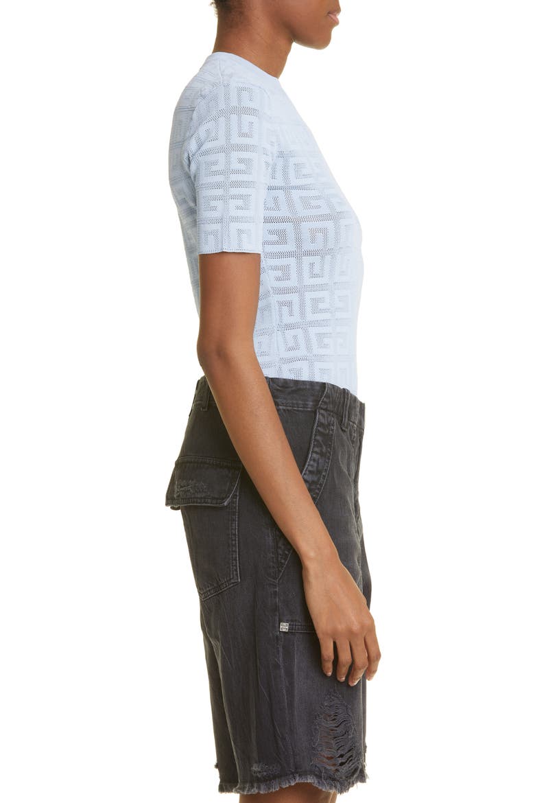 4G Jacquard Knit Short Sleeve Sweater, Alternate, color, 453-BABY BLUE