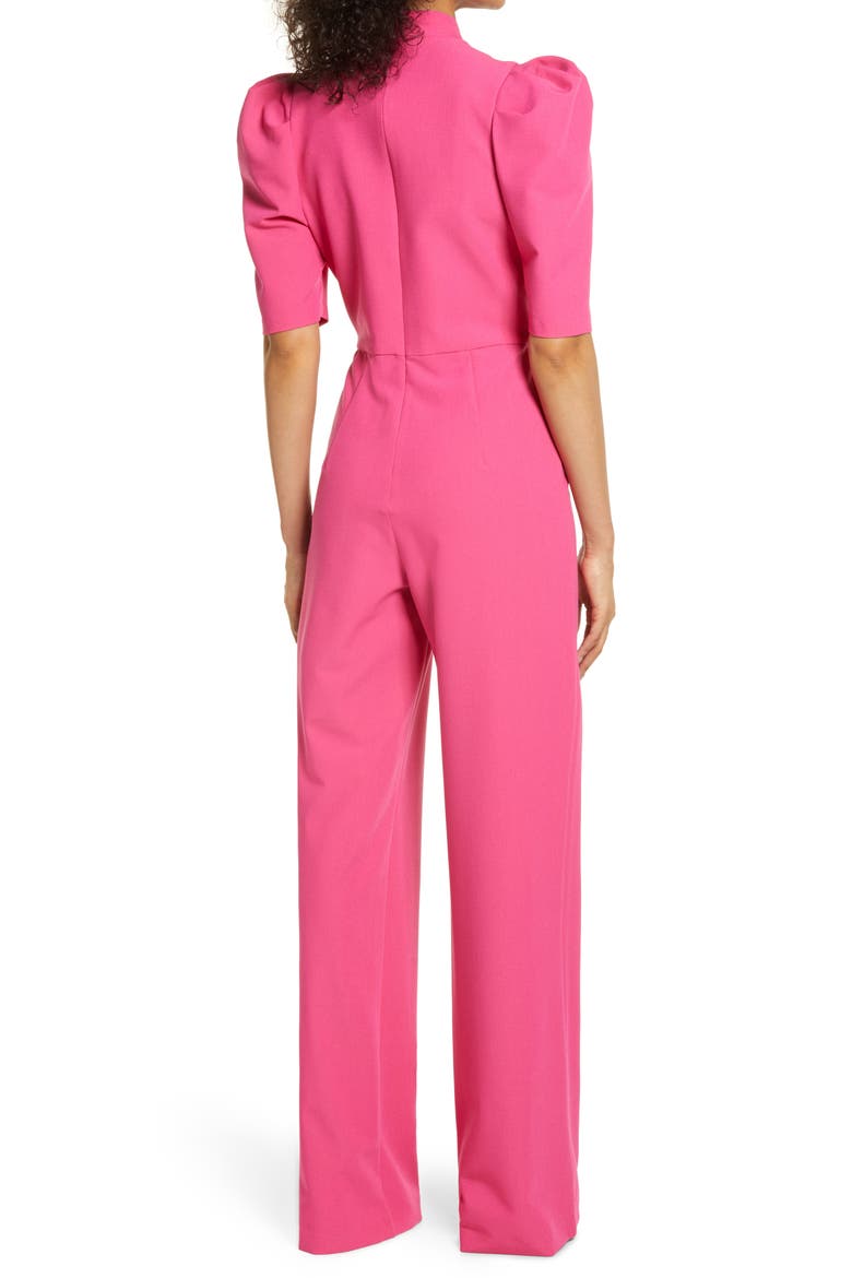 Ara Tie Neck Puff Sleeve Jumpsuit, Alternate, color, HOT PINK