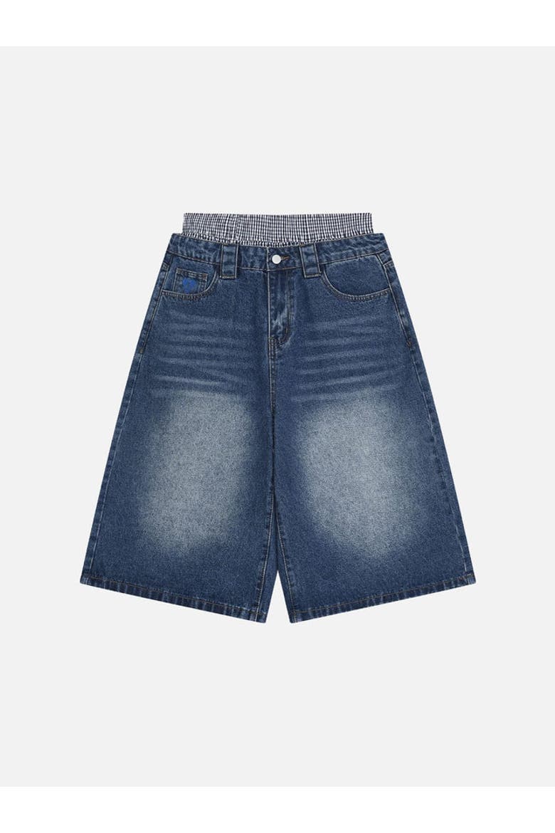 Double Waist Longline Jorts, Main, color, Dark Bule