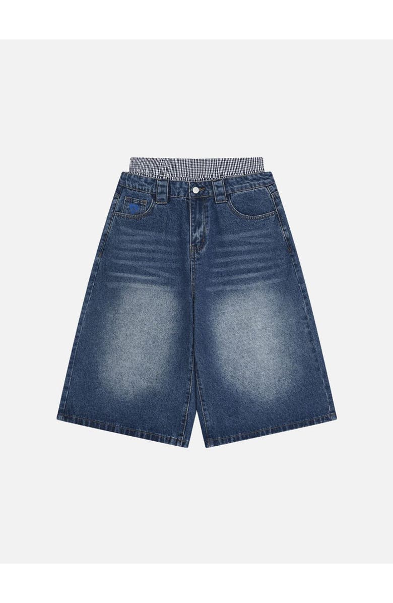 AELFRIC EDEN Double Waist Longline Jorts, Main, color, Dark Bule